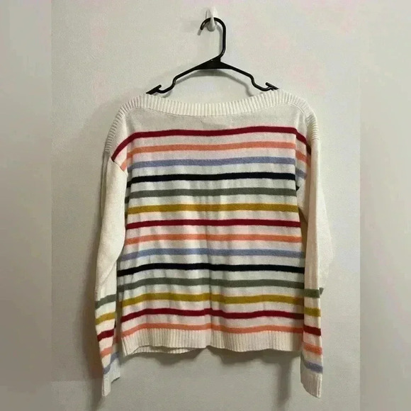 LOFT - Fuzzy Multicolor Striped Ribbed Trim Pullover Sweater - Size XS - Picture 5 of 5